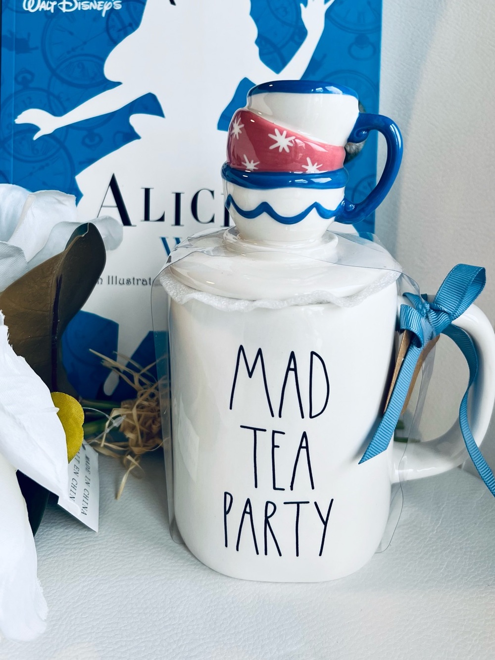 Rae Dunn Disney Alice in Wonderland MAD TEA PARTY topper mug NWT